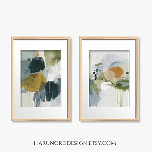 Green and Blue Abstract Diptych: Minimalist Wall Art Set_487a - Etsy