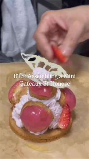 Watch Us Build a Mini Gateaux St. Honoré!🇫🇷 ​From the perfectly piped choux pastry and creamy namelaka, to the shiny, chocolate glaze—every step is a labor of passion and precision. This French classic is always a favorite for demonstrating advanced techniques. ​Watch till the end to see the final presentation and tell us which component is your favorite! 👇 ​ Made By: The Future Pastry Chefs of Pro Batch 20 of the Professional Program Which French pastry should we tackle next? Tell us in the 