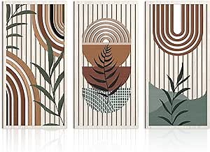 IARTTOP Large Boho Wood Wall Art 16x32 Inch Mid Century Modern Bohemian Wooden Wall Decor Brown Minimalist Geometric Plant Decor for Bedroom Living Room Dining room Set of 3
