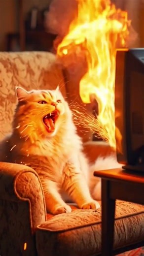 The cat was immediately shocked when he saw the TV explode.#cat #shortvideo #kucing