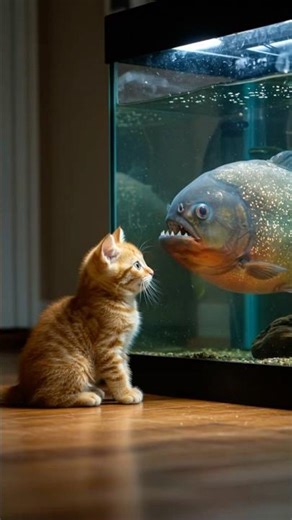 Shocking! The Kitten Freezes When the Fish Opens Its Mouth 🐱😱🐟