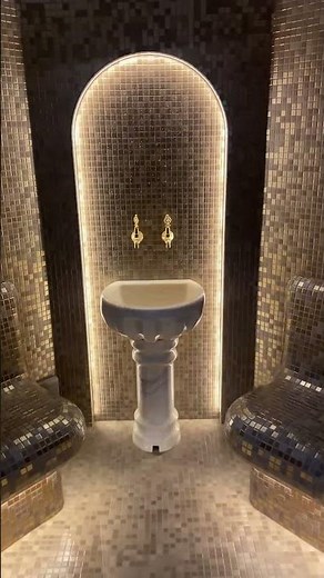 Build Pure Luxury at Home Spa, Classic Personal Steam Room with Golden Mosaic #steambath #homespa
