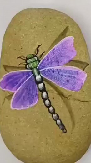 One Stroke Dragonfly Painting on Rock 💙 | Little Rocks