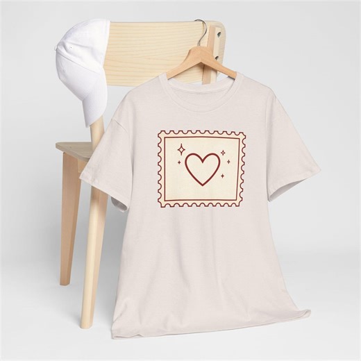 Love T-shirt, Minimal Heart Postage Stamp Tee, Valentine Line Art, Romantic Aesthetic Top - Etsy