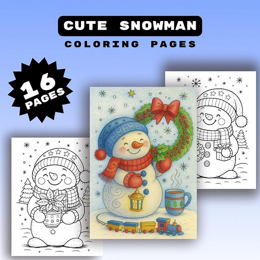 Christmas Snowman Coloring Pages: 16 Printable Designs (PDF Download) - Etsy