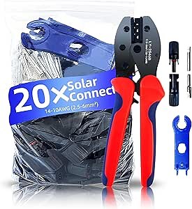 Solar Crimping Tool Kit, 20 Pairs of Solar Connectors, 1PCS Solar Crimper, 2PCS Spanner Wrenches, Solar Connector Kit for Solar Panel Cable