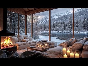 Cozy Cabin Ambience with Crackling Fire and Snowy Forest Views | Winter Relaxation Sounds ❄️🔥