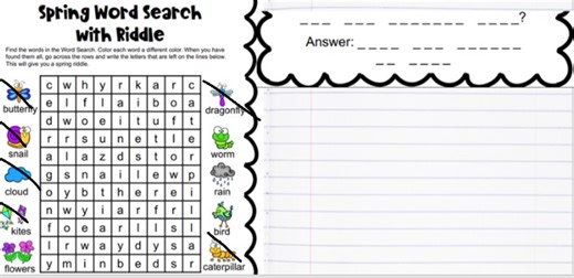 Spring Word Search with Riddle Find the words in the Word Searc... | Filo