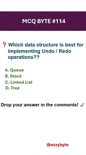 DSA MCQ #114 | Best Data Structure for Undo & Redo? | Stack Explained #ds #ezzybyte #mcqs
