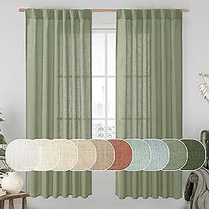 LAMIT Sage Green 72 inch Linen Curtains for Living Room 2 Panels, Linen Textured Light Filtering Semi Sheer Back Tab and Rod Pocket Window Curtain Panels for Bedroom/Farmhouse, 52 x 72 Inch