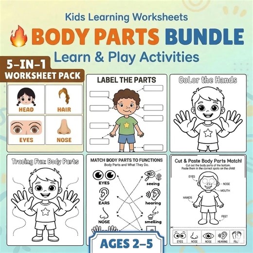 Body Parts Worksheets for Preschoolers | 5-in-1 Learning Activity Bundle (digital Download) - Etsy