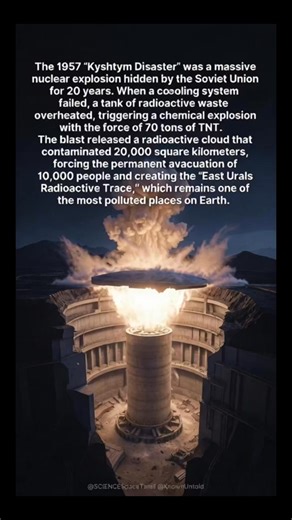 Decades before Chernobyl, the Soviet Union faced a nuclear catastrophe so severe that they kept it hidden from the world for nearly 20 years. This was the Kyshtym Disaster of 1957. It happened at the Mayak plutonium production plant. A cooling system in a massive underground tank containing liquid radioactive waste failed. As the liquid evaporated, the waste overheated, eventually triggering a powerful chemical explosion with the force of roughly 70 tons of TNT. The blast was so intense it blew 