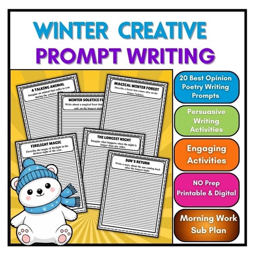 Winter Creative Writing Prompts Activities Morning Work 4th,5th,6th,7th,8th,9th