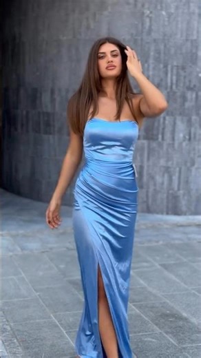 The perfect 🥀 our Baby Blue Satin Mermaid dress with multiple vibes 💫 #dress #shorts