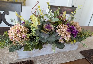 Spring Easter Hydrangea Centerpiece, Rustic Flower Crate Arrangement With Cabbage, Purple Magenta Box African Violet, Realistic Centerpiece - Etsy