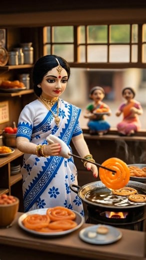 Miniature cotton Doll Jalebi Cooking ASMR | Indian Village Tiny food stall Sweet Dessert