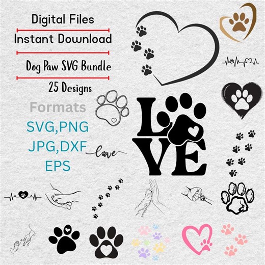 Dog Paw Print SVG Bundle: 25 Cut Files for Cricut, Silhouette (instant Download) - Etsy