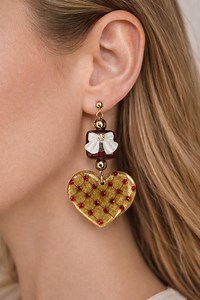 Boucles d'oreilles pendantes coeur en or, cristaux rouges, noeud, bijoux romantiques - Etsy France