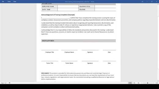 Training Acknowledgement Form (word, PDF) | Simple Training Acknowledgement Template, Employee Training Acknowledgement, Completed Training - Etsy