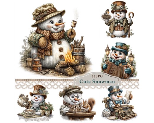 Snowman Clipart: Winter JPG Illustrations for Junk Journaling (digital Download) - Etsy