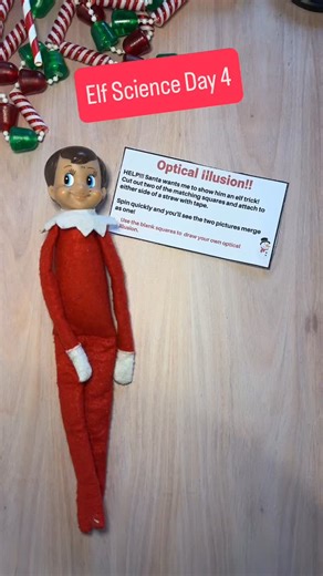 Elf Science Day 4. Use my FREE template to make a festive optical illusion or draw your own!! How about an elf that appears on a shelf or presents under a tree? https://www.science-sparks.com/easy-science-elf-ideas/ | Science Sparks