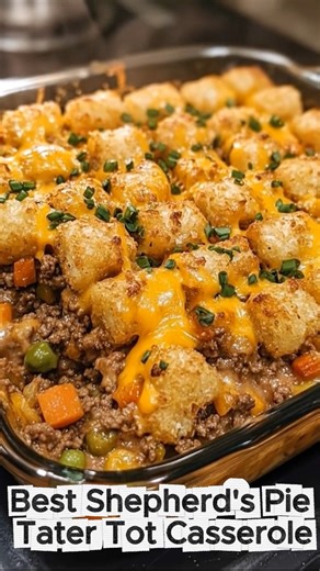 Shepherd’s Pie Tater Tot Casserole The best of both worlds, classic shepherd’s pie meets crispy, golden tater tots. This cozy casserole is layered with seasoned ground beef, savory vegetables, creamy sauce, and a crown of crunchy tots. It's a guaranteed family favorite, especially in the colder months! Ingredients: 1 lb (450g) ground beef or ground lamb 1 tbsp olive oil 1 small onion, diced 2 cloves garlic, minced 2 cups frozen mixed vegetables (peas, carrots, corn) 1 tbsp tomato paste (optional