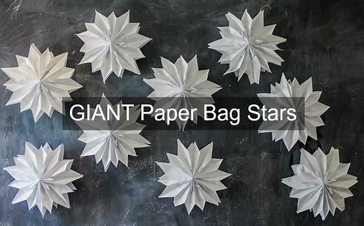 Giant paper bag stars are a fun DIY project when you want to add flare to your wall. Great for party decor, too! http://www.thesitsgirls.com/diy/giant-paper-bag-stars/ | Easy Crafty Savings