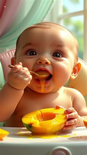 cute Baby eating mango 🐧🫢 #baby #babygirl #cutebaby