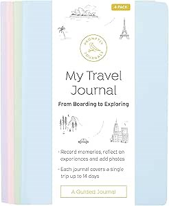 Promptly Journals, My Travel Journal (4-Pack): From Boarding to Exploring (Santorini, Paperback) | Vacation Journal | Travel Memories Journal | Trip Journal