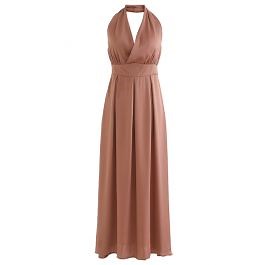 Halter Neck Satin Maxi Dress