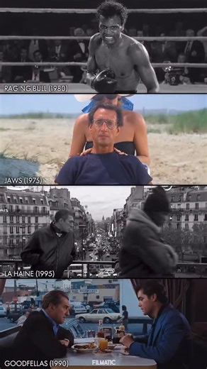 The iconic dolly zoom technique—camera pulls back while zooming in, distorting the background for a vertigo effect—nailed in these classics: Raging Bull’s disorienting ring shot putting you in LaMotta’s head, Jaws’ beach panic with Brody spotting the shark, La Haine’s tense rooftop in Paris, and Goodfellas’ diner paranoia building between Henry and Jimmy. Invented by Irmin Roberts for Hitchcock’s Vertigo, it’s become a go-to for emotional whiplash—Scorsese mastered it in Raging Bull and Goodfell