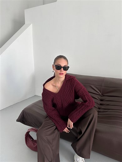 Burgundy Embroidered Pullover Sweater: Elegant Knit Cardigan - Etsy Australia