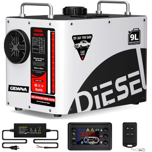 Gewna 8KW Diesel Air Heater, 110V/12V/24V All-in-One 9L Parking Heating with LCD Remote Control, Fast Heating for Homes, RV Truck, Boat, Car,White