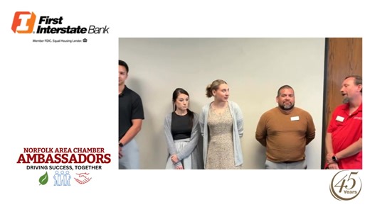 1.3K views · 13 reactions | Congratulations again to First Interstate Bank celebrating 45 years with the Chamber! Thank you for your trust and support to the Norfolk area community! #ComeGrowWithUs | Norfolk Area Chamber | Facebook