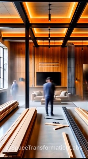 This Industrial Living Room Transformation Is Insane #roommakeover #interiordesign #luxury #shorts