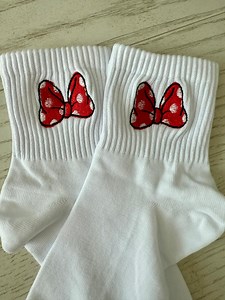Ladies Minnie Bow, Quarter Crew Socks in Red and White - Etsy
