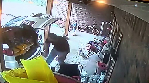 When thunder roars, go indoors! ⚡️ Surveillance video captures lightning strike that injured an entire family during thunderstorms in Texas earlier this week. Tim and Kayla Powell and their son are recovering from minor injuries, including burns and bruises, after lightning struck their patio while they were unloading their car. | The Weather Network