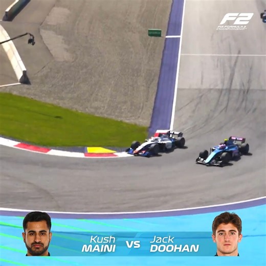 Choose your fighter 🥊 A lively scrap between Jack Doohan and Kush Maini in the Feature this morning 👀 | FIA Formula 2
