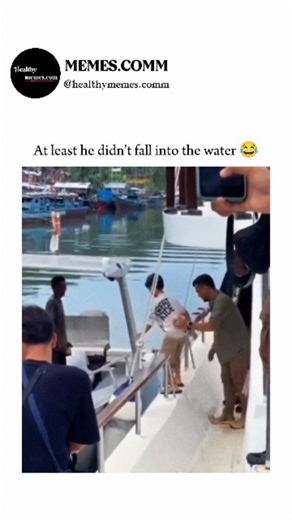 memes.comm | This short, humorous clip captures a classic "fail" moment at a busy harbor. A young boy attempts to jump from a concrete pier onto the... | Instagram