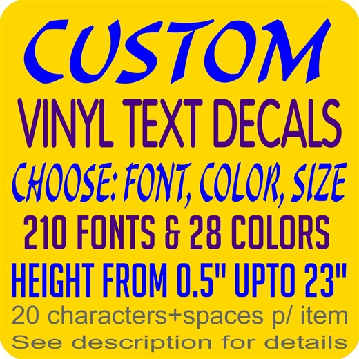 Custom Vinyl Lettering, Decals, Stickers - Personalized Text, Size, Font, Color - Car, Window, Door, Wall - Etsy