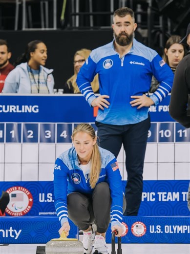 Kylie and Jason Kelce get into Winter Olympics spirit with curling crash course