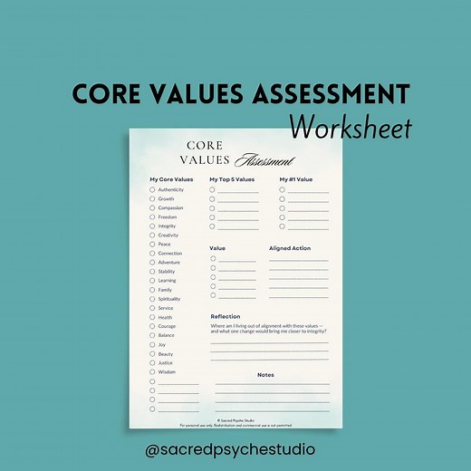 Core Values Assessment | Identify Your Values Worksheet | Therapy and Coaching Printable 1-page PDF - Etsy New Zealand