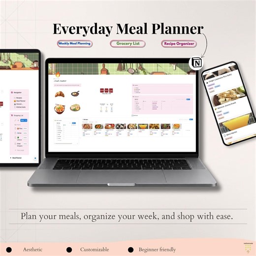 Notion Meal Planner Template | Weekly Menu, Recipes, Shopping & Prep Tracker - Etsy