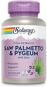 SOLARAY Saw Palmetto & Pygeum - Prostate Health Supplements for Men - Urinary and Male Reproductive Health Support w/Zinc, Pumpkin Seeds, Vitamin B6, Vegan, Gluten Free, 60-Day Guarantee, 30 Servings