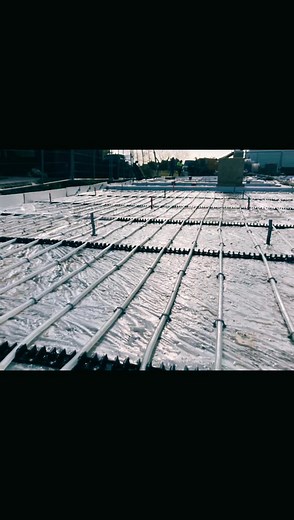 Energystore TLA200 Grade Floor Insulation installed on top of Compacted Stone & Membrane. Floors finished with a Roadstone Self Compacting Concrete Layer.