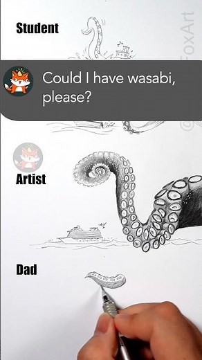 Sea monster! Dad vs Artist how to draw octopus tentacles sea monster sushi #illustration #art