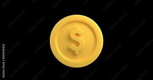 a golden coin spinning in an infinite loop, 3d animation of a coin with dollar sign spinning with alpha channel Stock Video