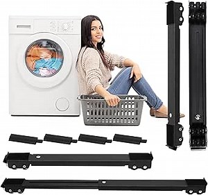 4PCS Extendable Furniture Appliances Rollers, Mover Tools with 24 Roller & Brake Equipment for Heavy Washing Dryer Machine Refrigerator Strong Base Stand Mobile Wheels Black