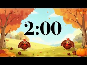 2 Minute Thanksgiving Timer 🦃 Cute Turkeys, Fall Trees & Happy Acoustic Music | Classroom Countdown
