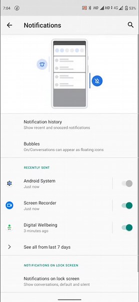 Android 11 in Mi A3 - Notification Settings quick look